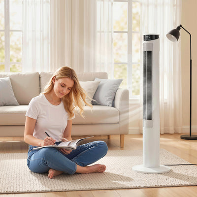 Tower Fan with Smart App Control and Quiet Sleep Mode for Home and Bedroom White AOSOM