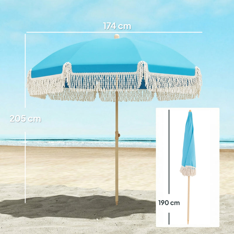Tilting Beach Parasol with Sand Screw Base for Shade at Beach or Garden