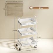 3 Tier Rolling Kitchen Storage Trolley with Worktop and Shelves for Home Use, White Oak