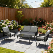 Rattan Garden Furniture Set 4 Piece With Cushions for Comfortable Outdoor Seating Black/Grey Outsunny