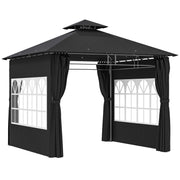 3 x 3 m Black Metal Garden Gazebo With Double Roof and Removable Sidewalls by Outsunny