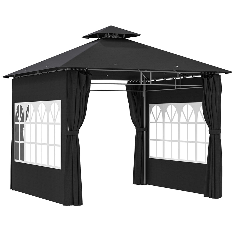 3 x 3 m Black Metal Garden Gazebo With Double Roof and Removable Sidewalls by Outsunny
