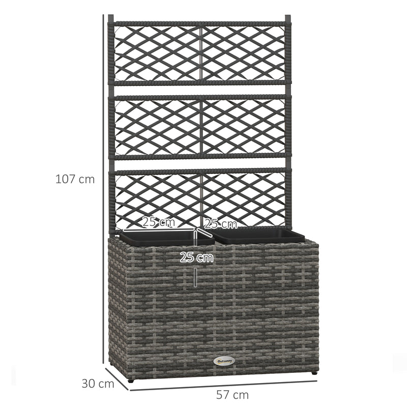Mixed Grey Rattan Planter with Trellis and Two Raised Beds for Climbing Plants Garden Use