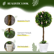 Set of 2 Artificial Topiary Ball Trees with Flowers for Indoor or Outdoor Display Pink