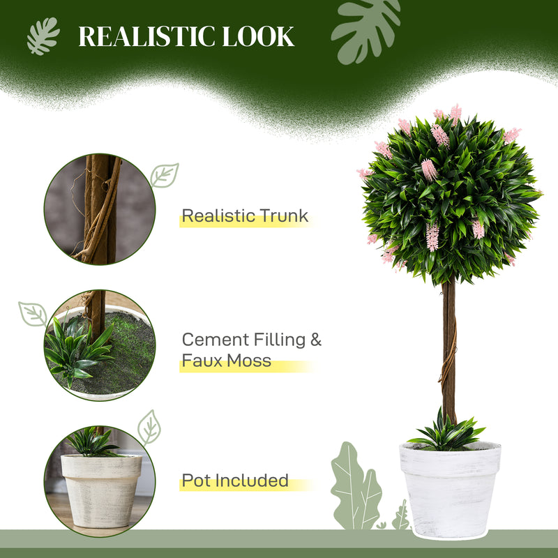 Set of 2 Artificial Topiary Ball Trees with Flowers for Indoor or Outdoor Display Pink