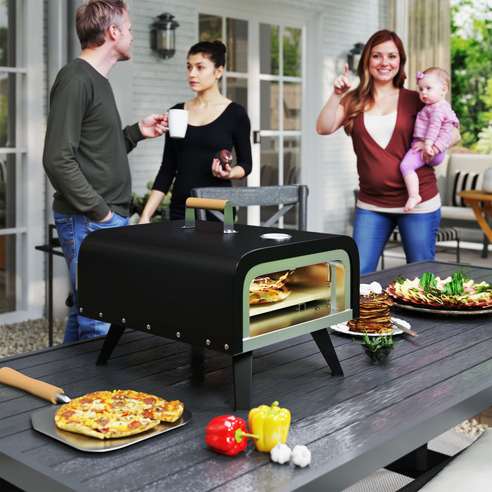 Portable Outdoor Gas Pizza Oven with 12 Inch Stone Peel and Thermometer Black by Outsunny