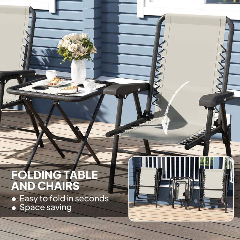 3 Piece Garden Bistro Set For Balcony Or Patio With Foldable Table and Chairs, Cream White Outsunny