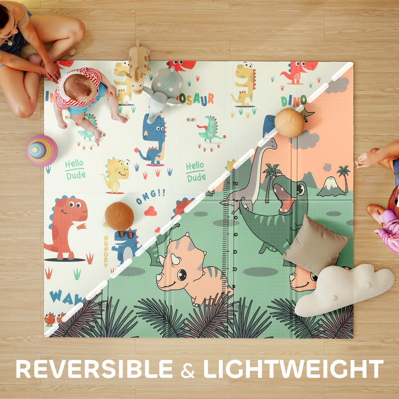 Foldable Waterproof Baby Play Mat for Crawling and Tummy Time Reversible Design Dinosaur AOSOM