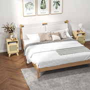 2 Piece Rattan Bedside Tables With Shelf and Cupboard for Bedroom Storage Natural