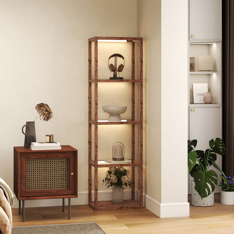 LED Floor Lamp with 4 Glass Shelves Dimmable Tall Light for Living Room Rustic Brown