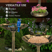 81cm Tall Vintage Style Bird Bath with Decorative Birds and Planter Base Bronze by Outsunny