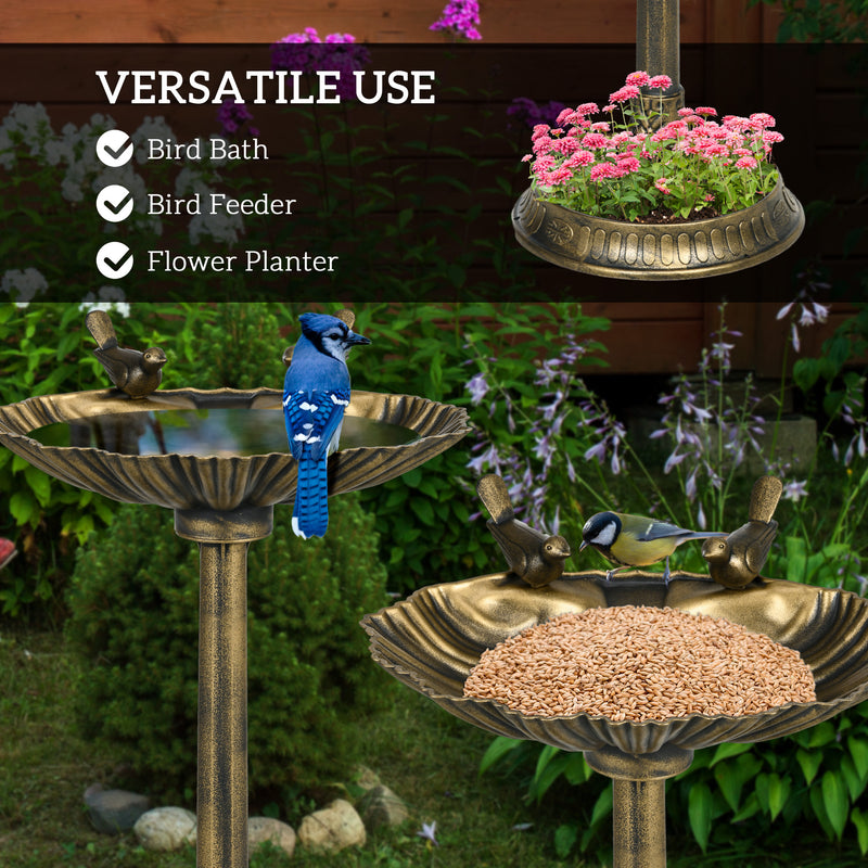 81cm Tall Vintage Style Bird Bath with Decorative Birds and Planter Base Bronze by Outsunny