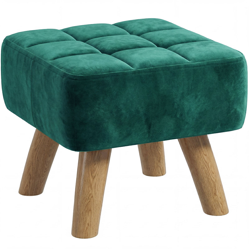 HOMCOM Velvet Square Padded Footstool - Dark Green AOSOM