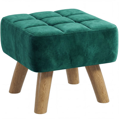 HOMCOM Velvet Square Padded Footstool - Dark Green AOSOM
