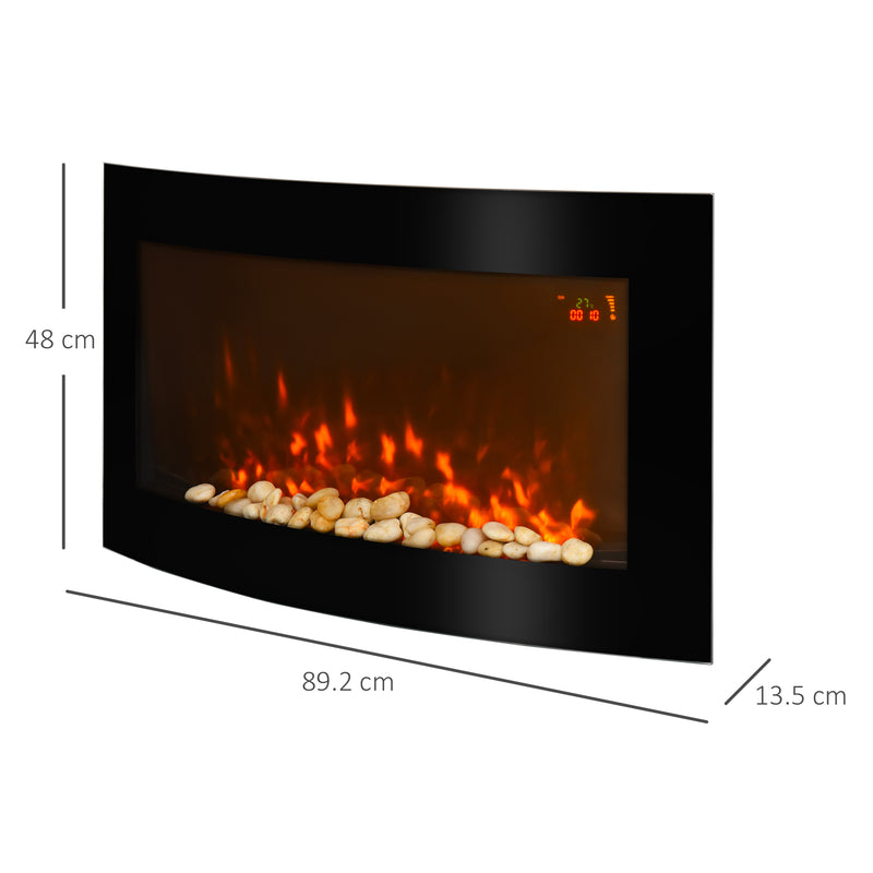 Slimline Wall Mounted Electric Fireplace with Curved Glass and 7 Colour LED Lights