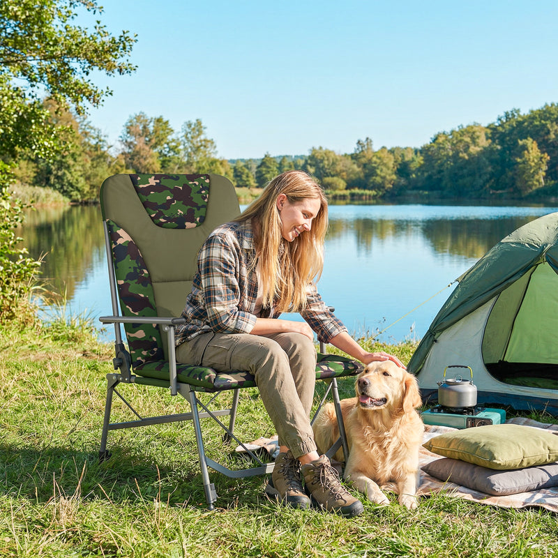Folding Camping Chair with Adjustable Recline and Padded Seat for Outdoor Comfort Grey Outsunny