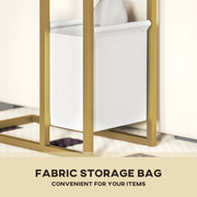 White C Shaped Side Table with USB Charging Station and Faux Marble Top for Living Room