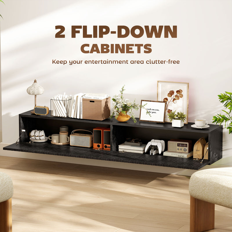 Floating TV Stand for TVs up to 72 Inches with Hidden Storage and Cable Management Black