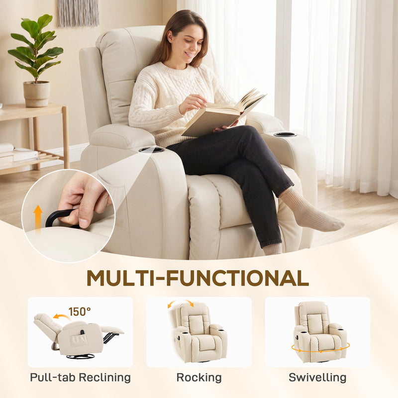 Massage Recliner Chair with Heat and Remote for Home Relaxation Cream