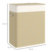 Cream 100L Double Laundry Basket with Lid and Removable Liner for Bathroom