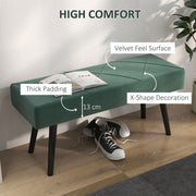 Upholstered End of Bed Bench with X Frame Steel Legs for Bedroom or Hallway, Green