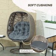 Grey Swivel Egg Chair with Cushions Foldable Basket Seat and Metal Frame for Indoor Outdoor Use by Outsunny