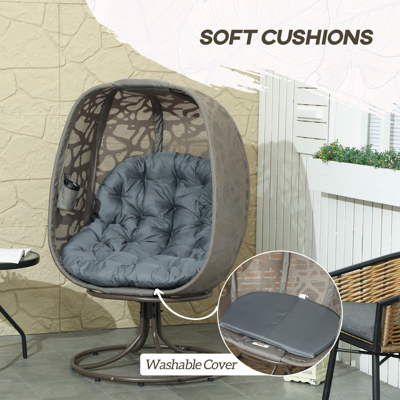 Grey Swivel Egg Chair with Cushions Foldable Basket Seat and Metal Frame for Indoor Outdoor Use by Outsunny
