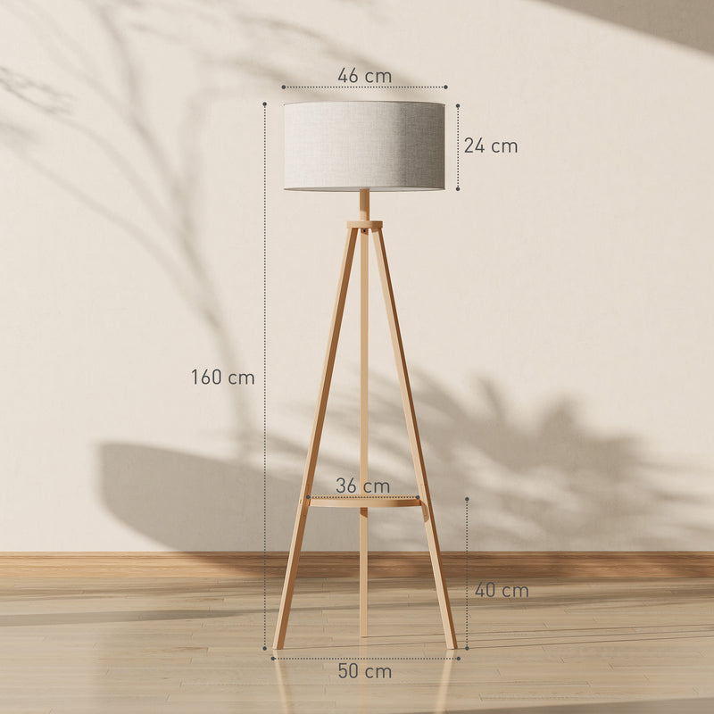 Floor Lamp with Shelf for Lighting and Storage Natural Wood
