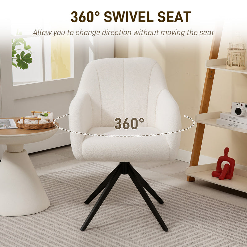 White Swivel Accent Chair With Teddy Fleece Upholstery For Living Room Or Bedroom Use