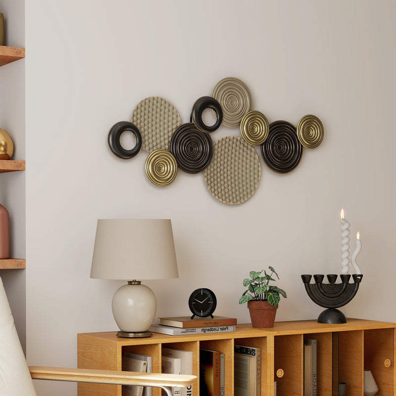 Modern Metal Wall Art With Abstract Multi Disc Design For Living Room Or Hallway, Gold
