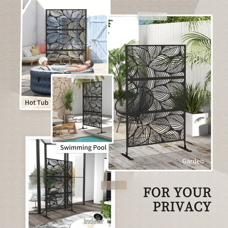 Black Metal Garden Privacy Screen With Leaf Design Ideal For Outdoor Spaces