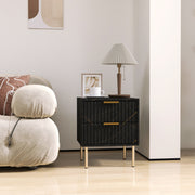 Black Two Drawer Bedside Table with Gold Legs Elegant Design by HOMCOM