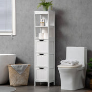 Tall Slim Bathroom Cabinet with Shelves and Drawers for Small Spaces White Homcom