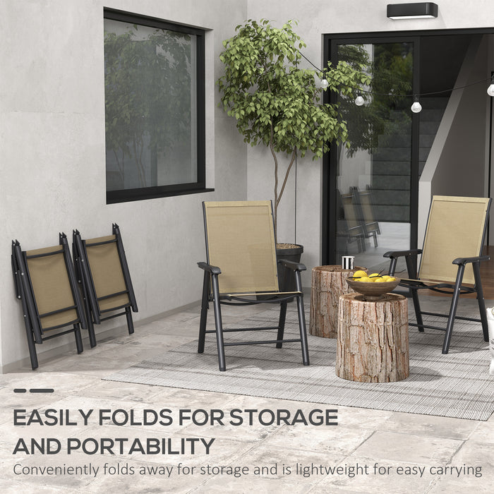 Set of 4 Foldable Metal Garden Chairs Light Brown Outdoor Dining Seats by Outsunny