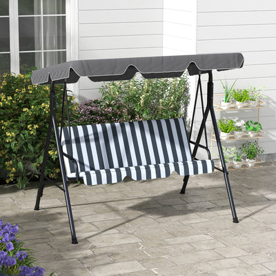 Grey 3 Seater Garden Swing Chair with Cushions and Adjustable Canopy for Outdoor Use