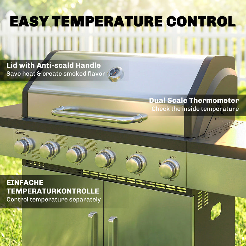 6 Burner Gas BBQ Grill for Large Family Meals and Garden Parties Silver