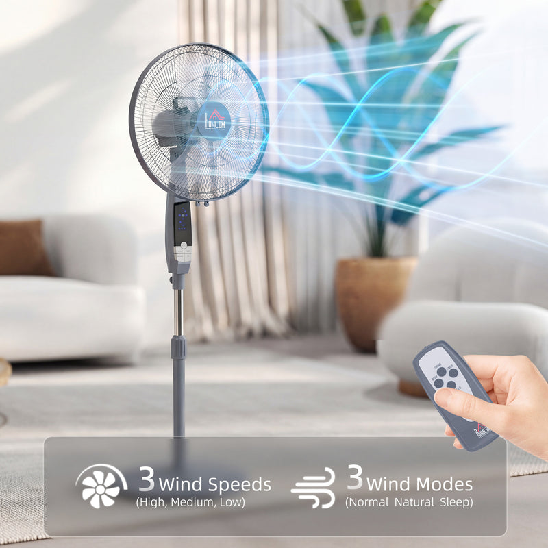Pedestal Fan with Remote Control and Adjustable Height for Home or Office Grey AOSOM