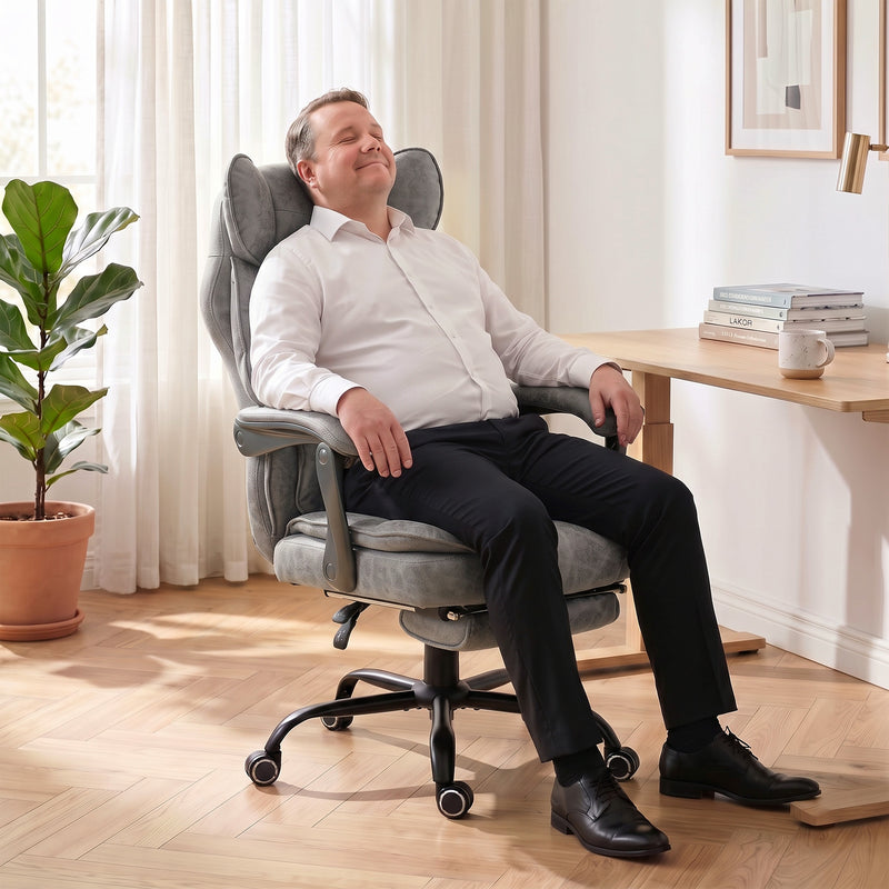 Office Chair for Big and Tall Adults with Wide Seat and Reclining Back Support Grey