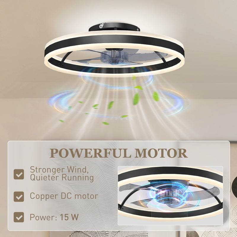 Ceiling Fan with Adjustable Light for Year Round Comfort and Quiet Bedroom Use Black AOSOM