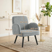 Velvet Armchair for Adults with Thick Cushion and Sturdy Frame for Living Room or Bedroom Grey Homcom