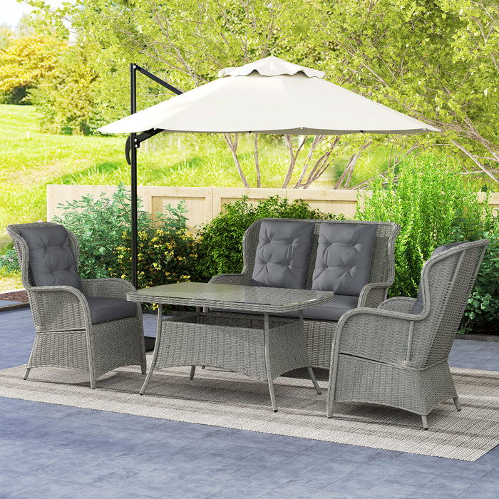 Light Grey 4 Seater Rattan Garden Sofa Set With Cushions and Glass Table by Outsunny