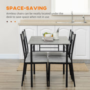 Five Piece Dining Table Set with Marble Effect Top for Modern Kitchens Grey Black