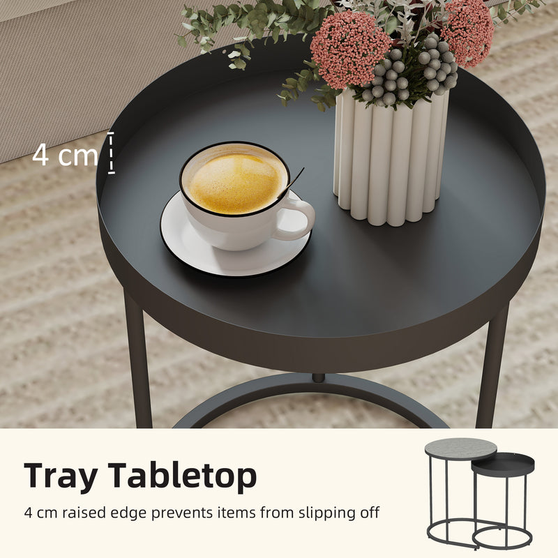 Set of 2 Round Nesting Side Tables Ideal for Living Room or Bedroom Use Grey