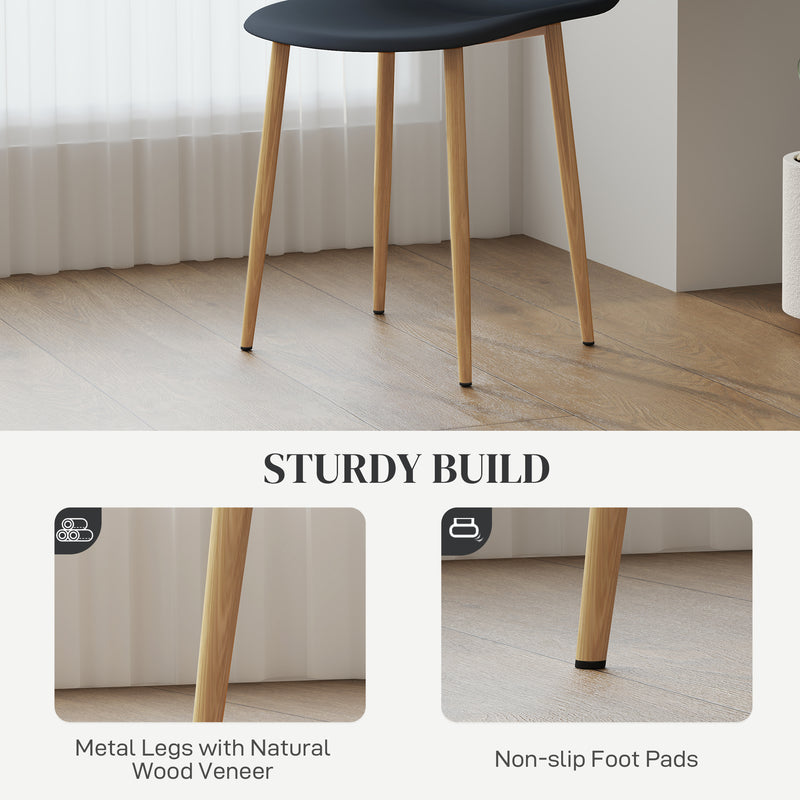 Set of 4 Black Modern Dining Chairs with Backrest and Steel Legs for Kitchen or Dining Room by HOMCOM