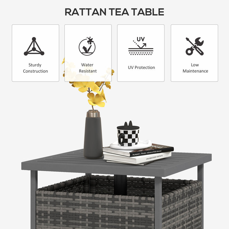 Outsunny Outdoor Rattan Wicker Coffee Table w/ Umbrella Hole Suitable for Garden Garden AOSOM