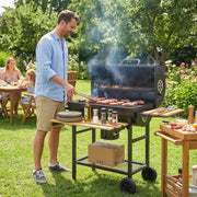 Barrel Charcoal BBQ Grill for Easy Outdoor Cooking with Large Cooking Area and Storage Black Outsunny