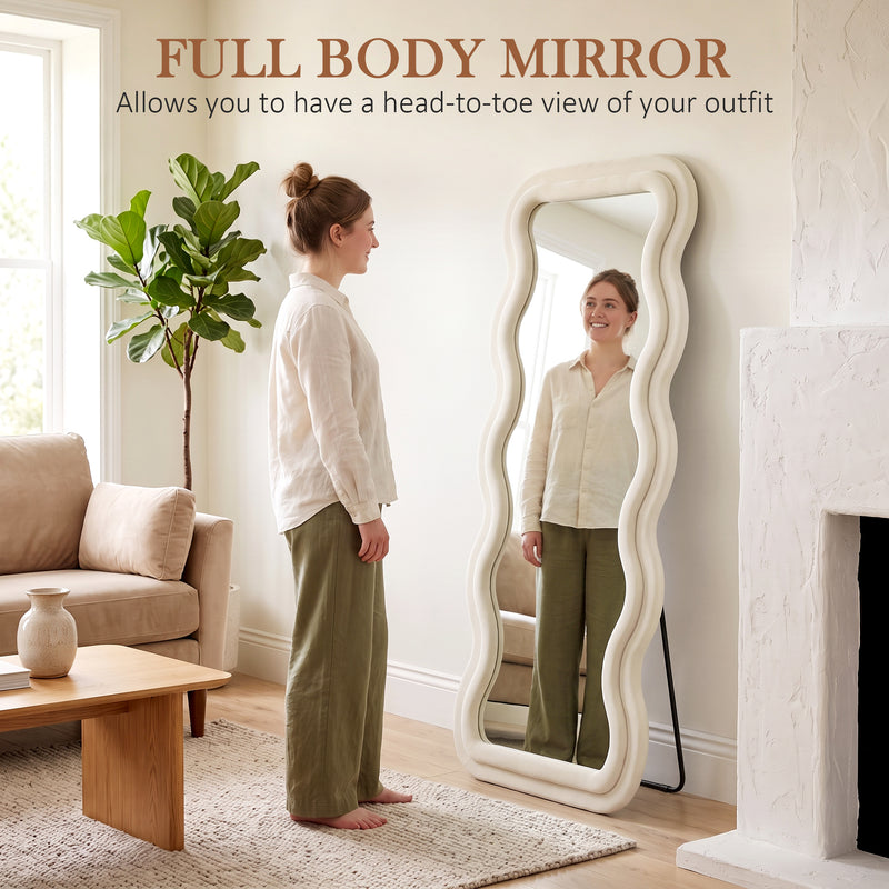 Full Length Mirror for Quick Outfit Checks with Velvet Frame Cream White