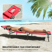 Red Foldable Sun Lounger with Pillow and Reading Hole for Garden or Beach Relaxation