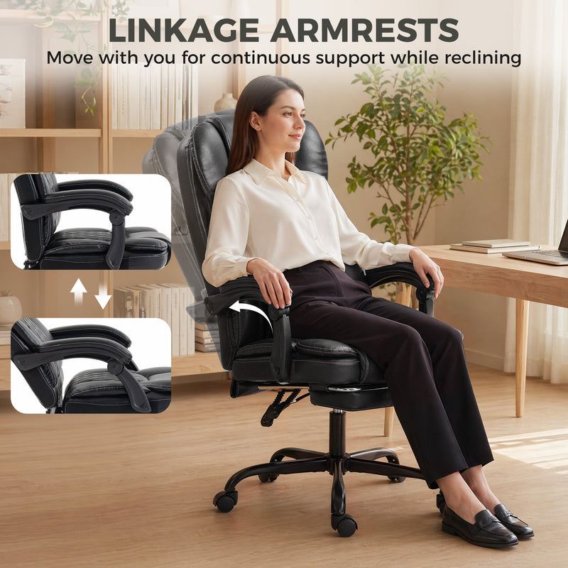 Office Chair with Reclining Back and Footrest for Comfortable Home Working Black Homcom