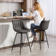 Set of 2 Faux Leather Swivel Bar Stools with Adjustable Height for Kitchen Island Grey
